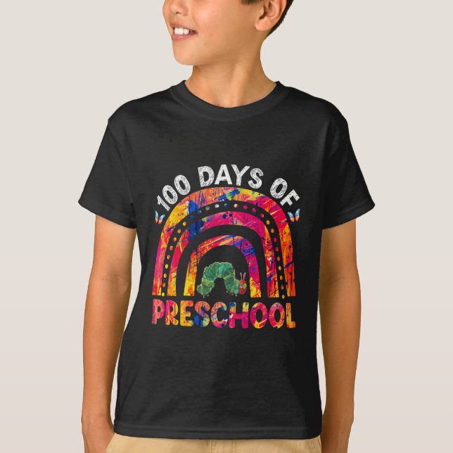 100 dagar med Preschool Tie Dye Rainbow Mask Lärar T Shirt (Framsida)