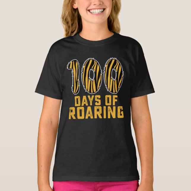 100 dagar med rytande tiger rolig 100:e dag skola t shirt (Framsida)