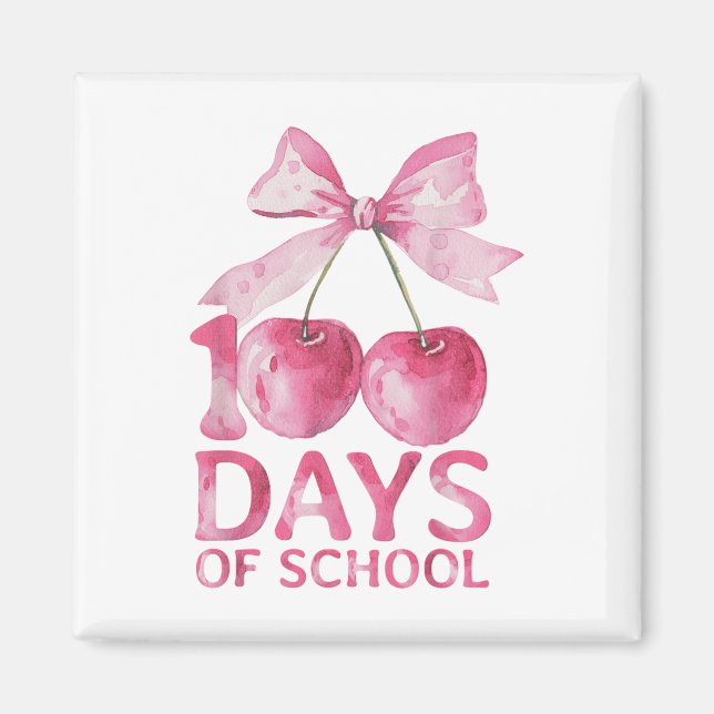 100 dagar med skolcaxettec Cute Cherry Bow 100 Magnet (Framsidan)