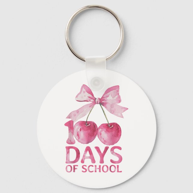 100 dagar med skolcaxettec Cute Cherry Bow 100 Nyckelring (Framsida)