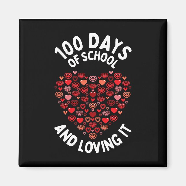 100 dagar med skolCute Heart Lycklig 100 dagar Magnet (Framsidan)