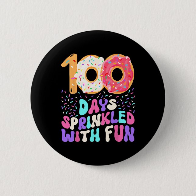 100 dagar med skolflicka Cute Sprinkled Donut Lyck Knapp (Framsida)