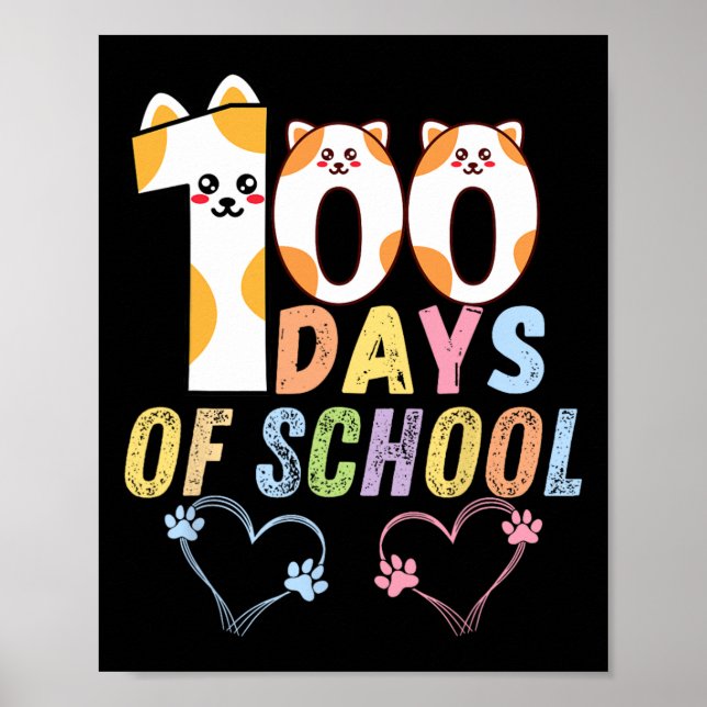 100 dagar med skolkattor Hjärtar 100 dagar i skola Poster (Framsidan)