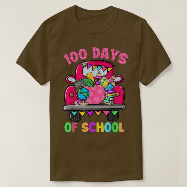 100 dagar med skolunderbart färgat Lastbil-lärare  T Shirt (Design framsida)