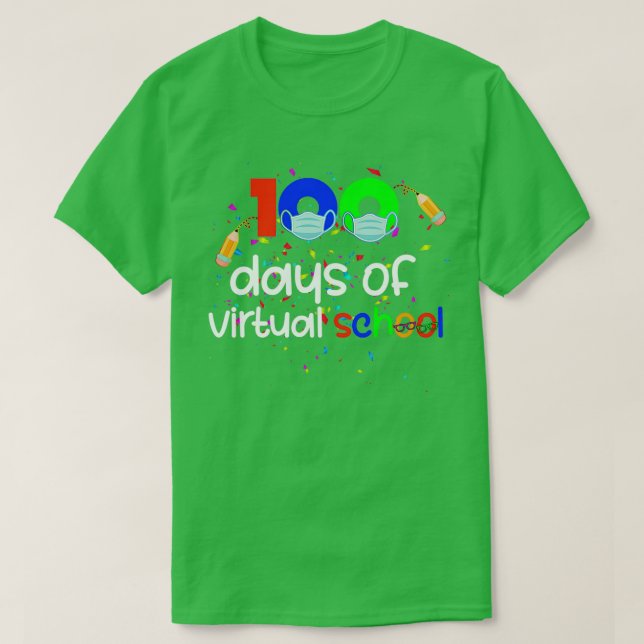 100 dagar med Virtuell skolutbildning Avstånd inlä T Shirt (Design framsida)