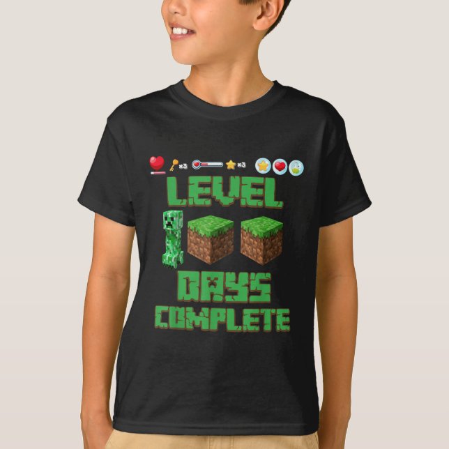 100 dagar olåst spelpixel 100 i skolan t shirt (Framsida)