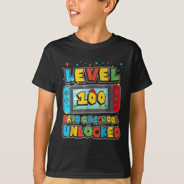 100 dagar olåst spelpixel 100 i skolan t shirt (Framsida)