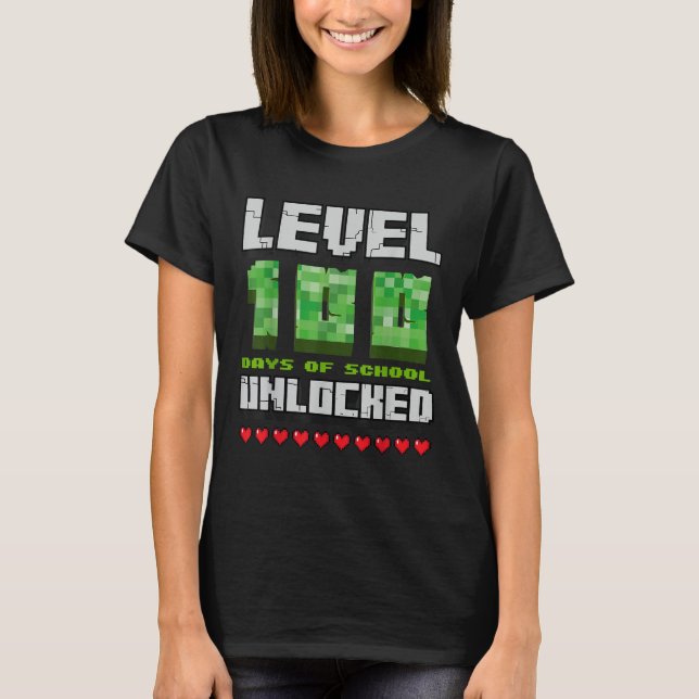 100 dagar olåst spelpixel 100 i skolan t shirt (Framsida)