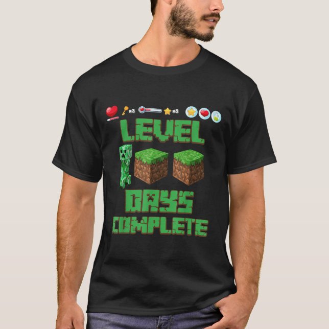 100 dagar olåst spelpixel 100 i skolan t shirt (Framsida)