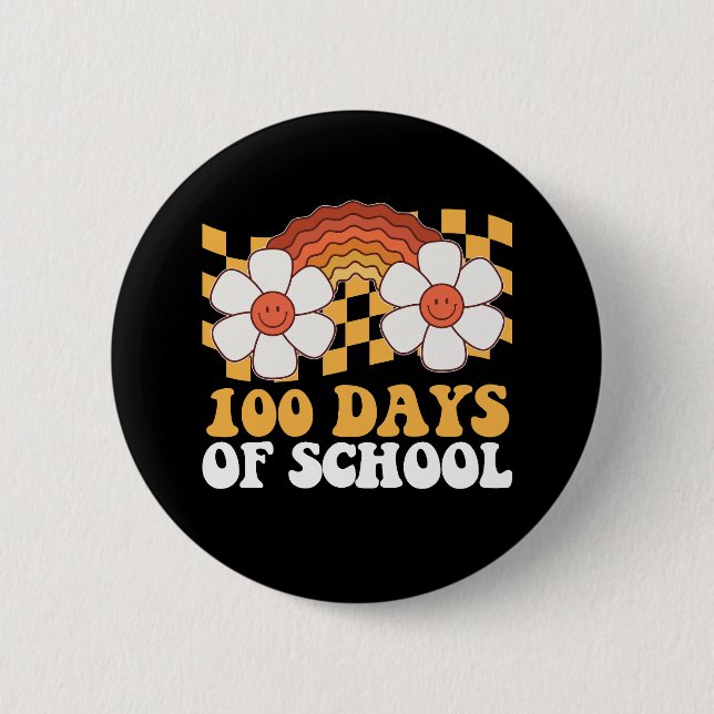 100 dagar på skolan Blomma Regnbåge Groovy Retro Knapp (Framsida)