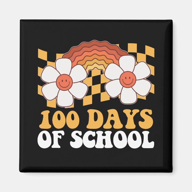 100 dagar på skolan Blomma Regnbåge Groovy Retro Magnet (Framsidan)