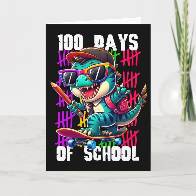 100 dagar på skolan Cool Dinosaur Skateboarding  Kort (Framsida)