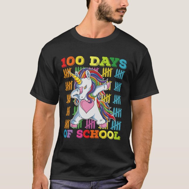 100 Dagar På Skolan Enhörning Lärare T Shirt (Framsida)