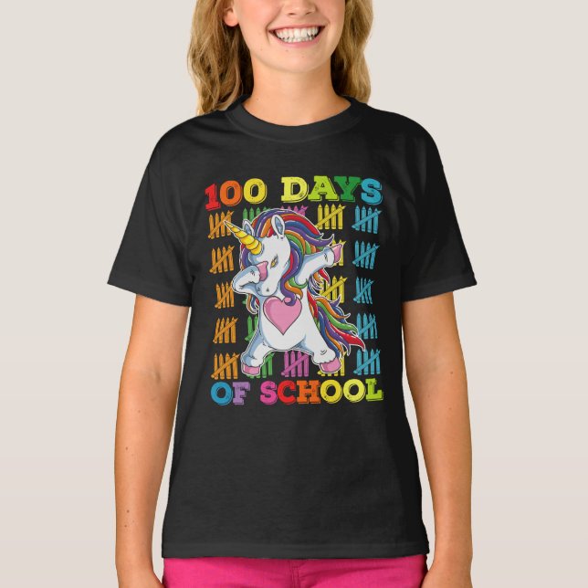 100 Dagar På Skolan Enhörning Lärare T Shirt (Framsida)