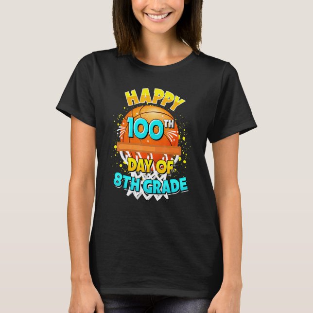 100 dagar på skolan för 8:e klass basketlärare t shirt (Framsida)