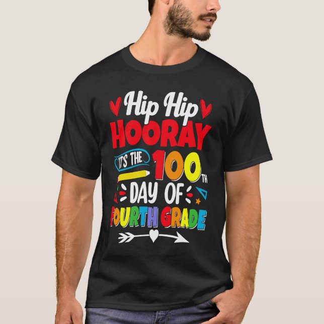 100 dagar på skolan för barnpojkar fjärde klass lä t shirt (Framsida)