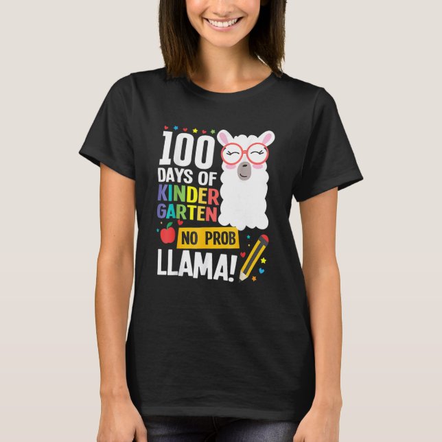 100 dagar på skolan förskola lama flicka pojke nej t shirt (Framsida)