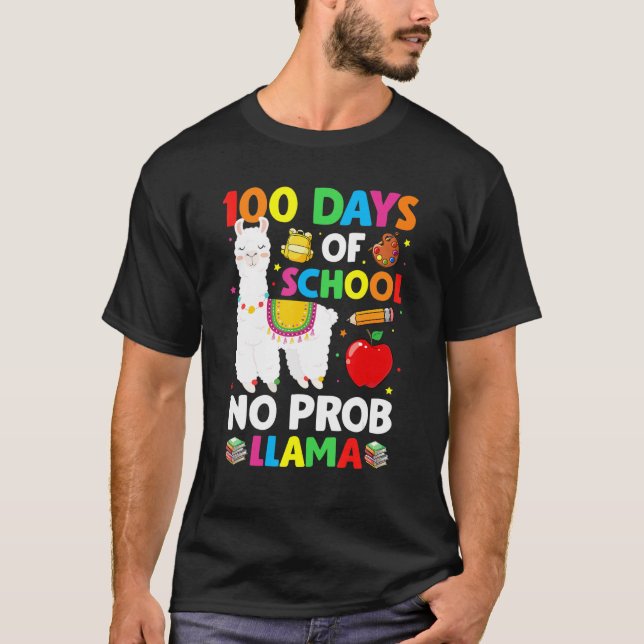 100 dagar på skolan Inga problem Lama Lärare 100:e T Shirt (Framsida)