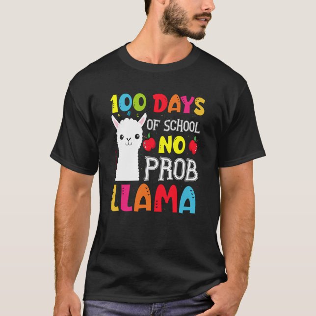 100 dagar på skolan Inga problem lama Llama lärare T Shirt (Framsida)