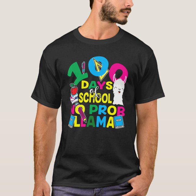 100 dagar på skolan Inget Prob-llama Lama Lärare O T Shirt (Framsida)