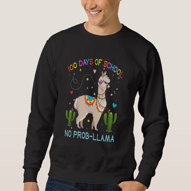 100 dagar på skolan Inget Prob-llama Llama Lärare  Lång Ärmad Tröja (Framsida)
