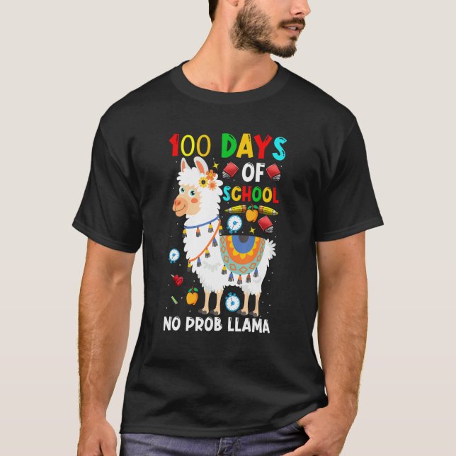 100 dagar på skolan Inget Prob-llama Llama Lärare  T Shirt (Framsida)