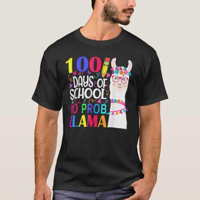 100 dagar på skolan Inget problem Lama Lama lärare T Shirt (Framsida)
