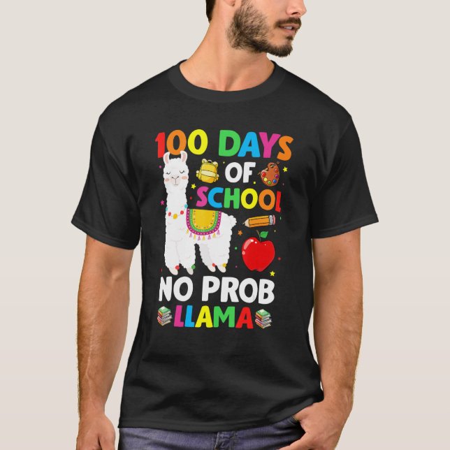 100 dagar på skolan Inget problem lamaälskare lära T Shirt (Framsida)