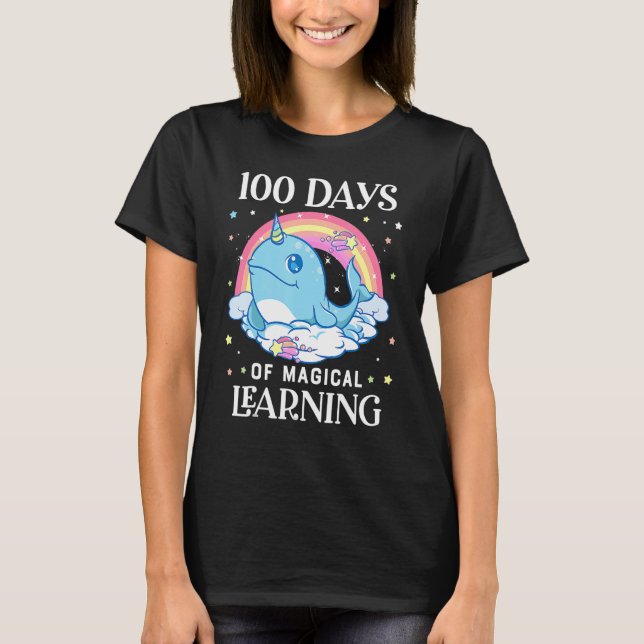 100 dagar på skolan Narwhal Enhörning Flickor 100: T Shirt (Framsida)
