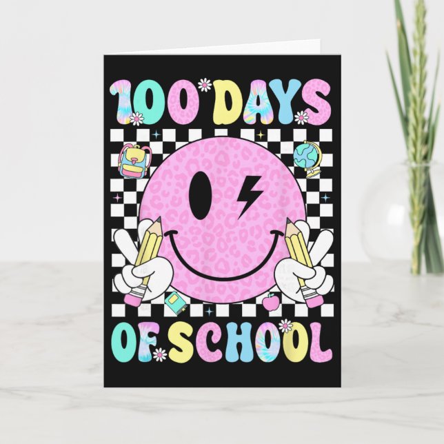 100 dagar på skolan Retro-leende ansikte lärare ba Kort (Framsida)