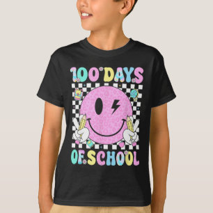 100 dagar på skolan Retro-leende ansikte lärare ba T Shirt