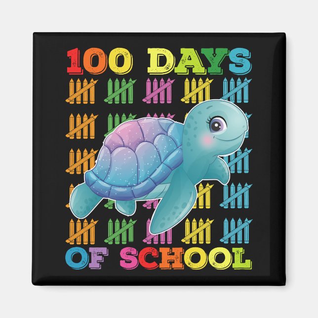 100 Dagar På Skolan Sköldpadda Lärare Elev Magnet (Framsidan)