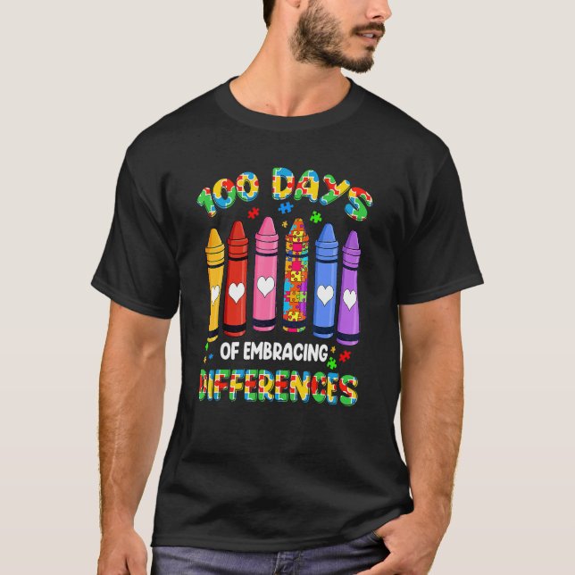 100 dagar på skolan som omfattar skillnader Autism T Shirt (Framsida)