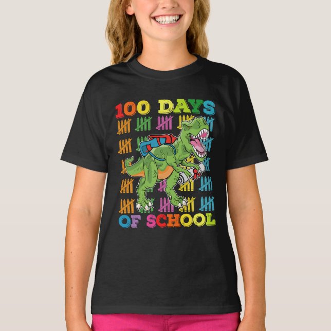 100 dagar på skolan T Rex dinosaurielärare elev Shirt (Framsida)