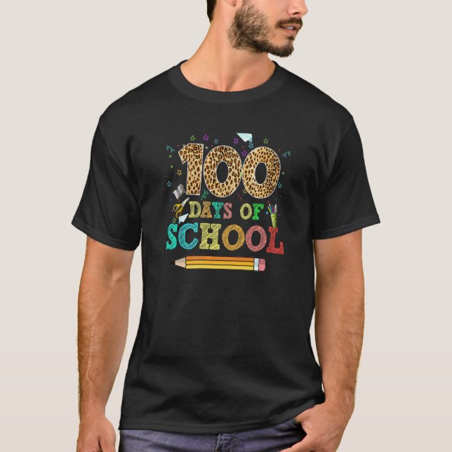 100 Dagar Skola För Lärare Barn Studenter Leop T Shirt (Framsida)