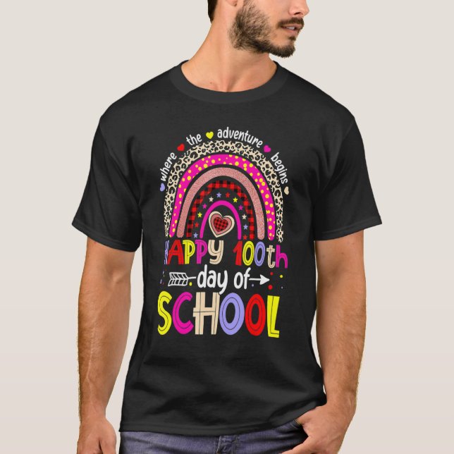 100 Dagar Skola Glad 100:e Dag På Skolan Regnbåge T Shirt (Framsida)