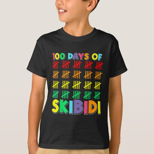 100 dagar Skola Skibidi Lycklig 100 dagar T Shirt (Framsida)