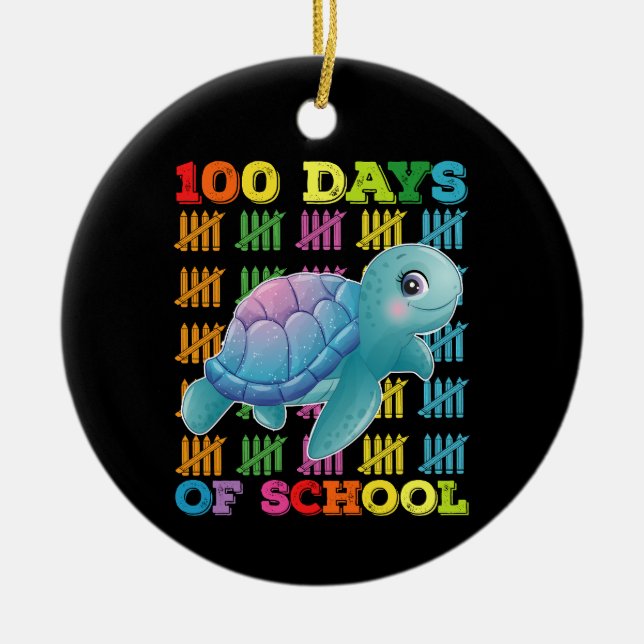 100 Dagar Skola Sköldpadda Lärare Elev Julgransprydnad Keramik (Framsidan)