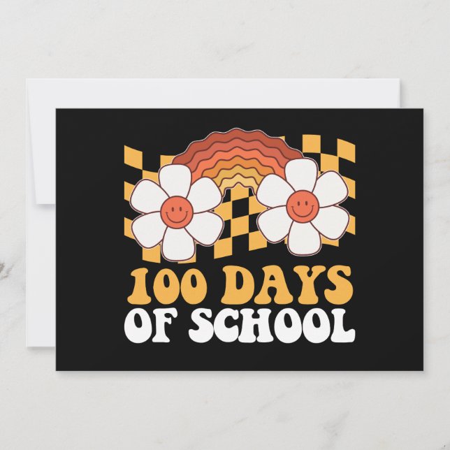 100 dagar skolblomma regnbåge Groovy Retro Inbjudningar (Framsida)