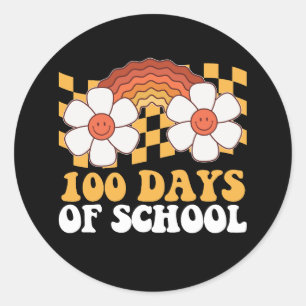100 dagar skolblomma regnbåge Groovy Retro Runt Klistermärke