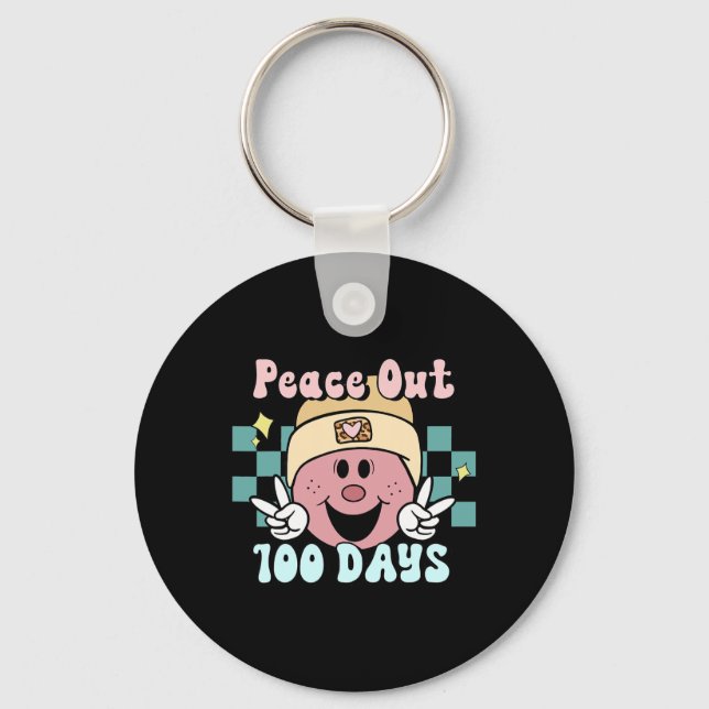 100 dagar skolledighet Ansikte Retro Groovy Tea Nyckelring (Framsida)