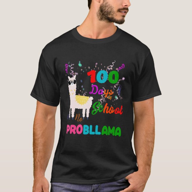 100 dagar skolllama No Probllama Alpaca Cute T Shirt (Framsida)