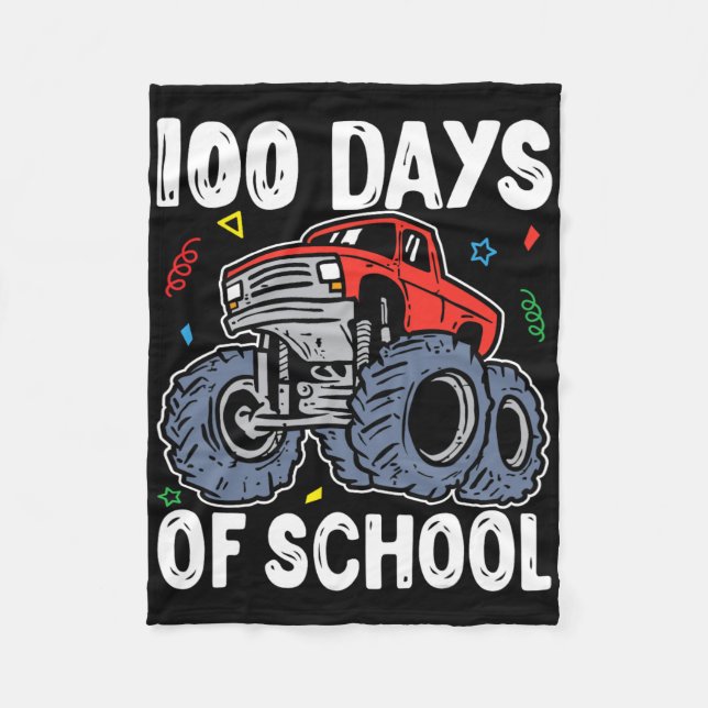 100 dagar skolmonster Lastbil 100 Scho-dagen Fleecefilt (Framsidan)