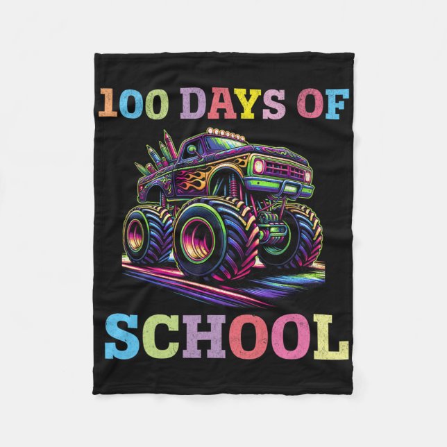 100 dagar skolmonster Lastbil 100 Scho-dagen Fleecefilt (Framsidan)