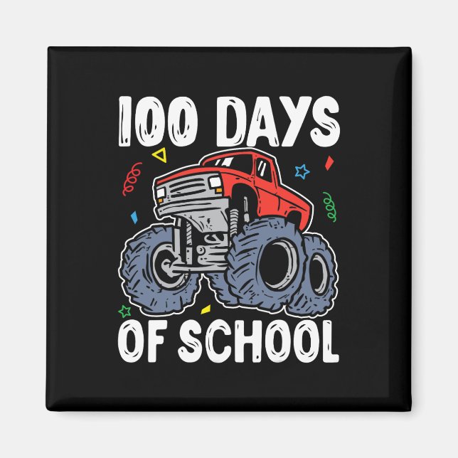 100 dagar skolmonster Lastbil 100 Scho-dagen Magnet (Framsidan)
