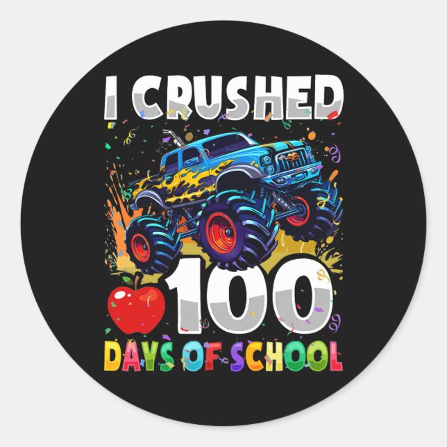 100 dagar skolmonster Lastbil 100 Scho-dagen Runt Klistermärke (Framsida)