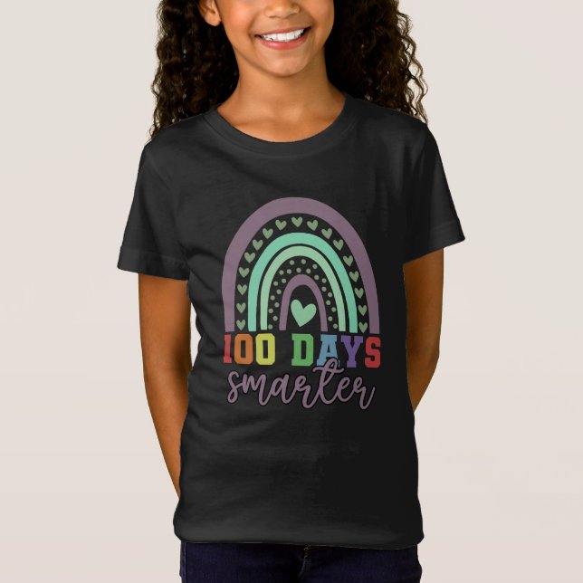 100 dagar Smartare 100-dagarsdag för skolregnbåge T Shirt (Framsida)