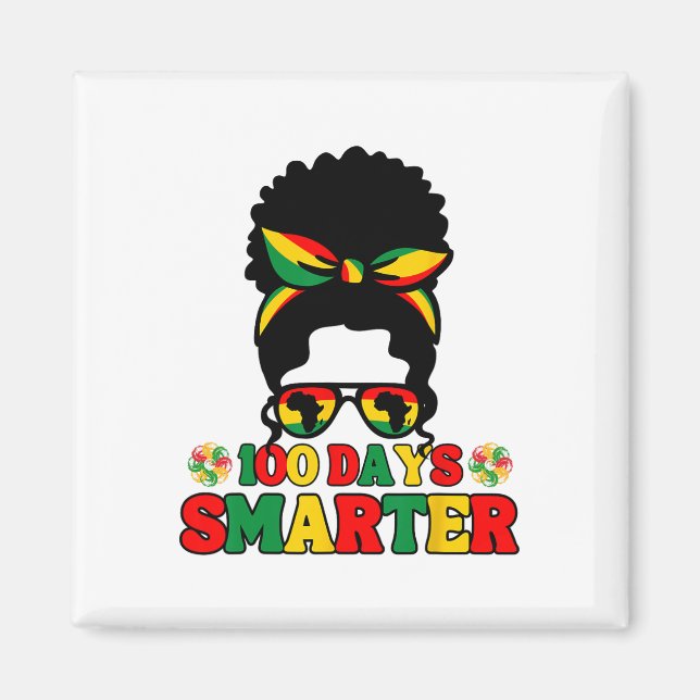 100 dagar smartare Afro tjejer rödis Black Histor Magnet (Framsidan)