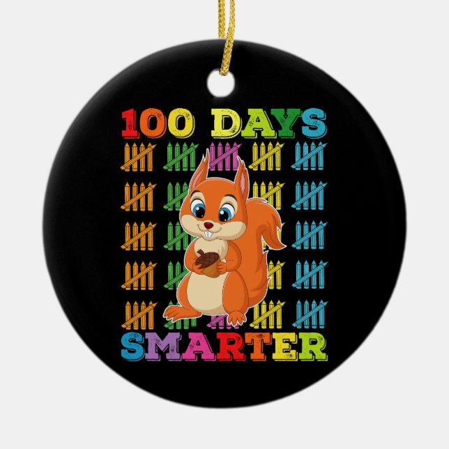 100 dagar Smartare ekorre 100 skoldag Julgransprydnad Keramik (Framsidan)