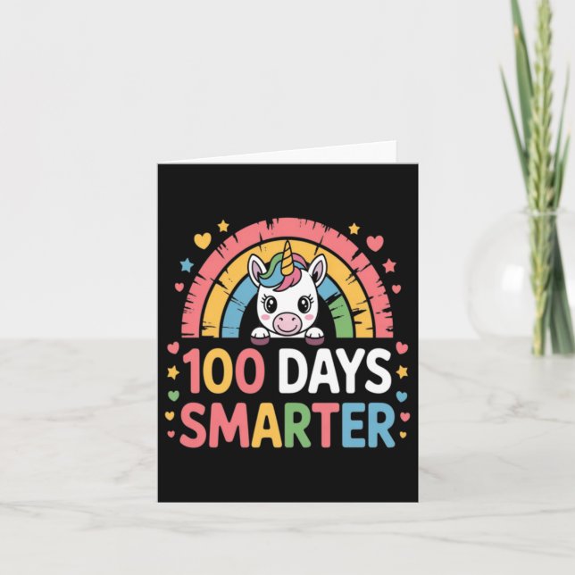 100 dagar smartare enhörning regnbåge skola elev kort (Framsida)